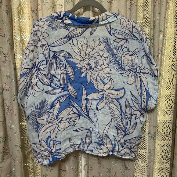H By Halston Linen Floral Button-Up Short Sleeve Shirt Size XL - Picture 3 of 3